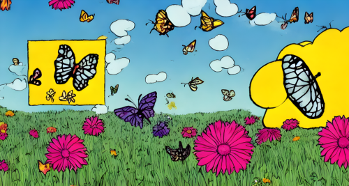 sd-A meadow with butterflies flitting about and a Hyper-terrestrial entity smiling down upon it by Charles Schulz-0