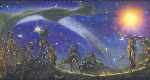 sd-A night sky with a million stars twinkling and a shooting star streaking across it by Ernst Fuchs and Ralph Horsley-0