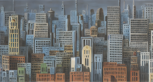 sd-A painting of a city in which all the buildings are made of metal by Bridget Bate Tichenor-0