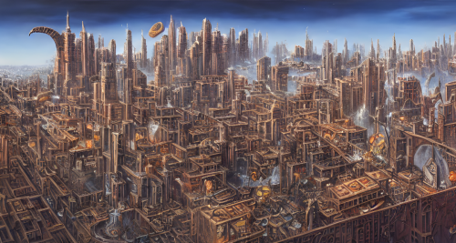 sd-A painting of a city in which all the buildings are made of metal by Jeff Easley-0