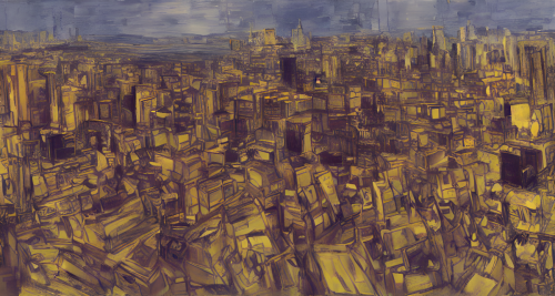 sd-A painting of a city in which all the buildings are made of stone by Frank Auerbach-0