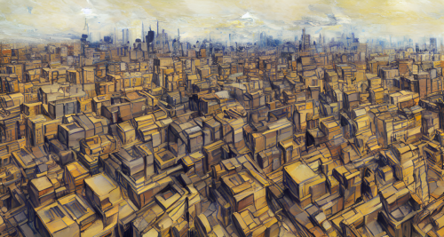 sd-A painting of a city in which all the buildings are made of stone by Frank Auerbach and Jesper Ejsing-0