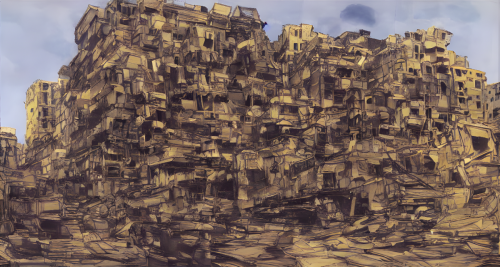 sd-A painting of a city in which all the buildings are made of stone by Frank Auerbach and Jesper Ejsing-KX-0