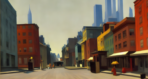 sd-A painting of a cityscape with buildings that are impossibly short and squat barely reaching above the ground by Edward Hopper-0