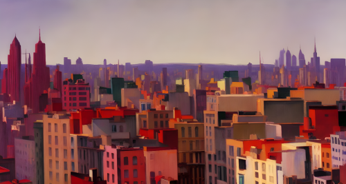 sd-A painting of a cityscape with buildings that are impossibly short and squat barely reaching above the ground by Edward Hopper and Ryan McGinley-jW-0