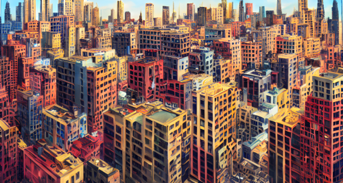 sd-A painting of a cityscape with buildings that are impossibly short and squat barely reaching above the ground by Ryan McGinley-0