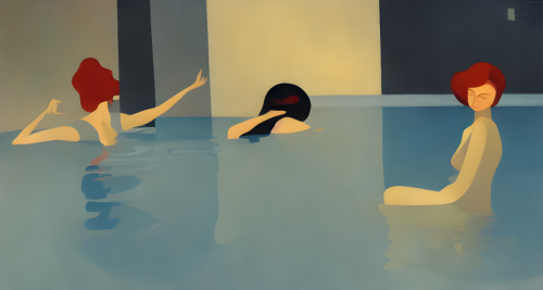 sd-A woman floats in a pool of water her hair spread out around her like a halo. She is looking for something but she does not know what by Marius Borgeaud-0