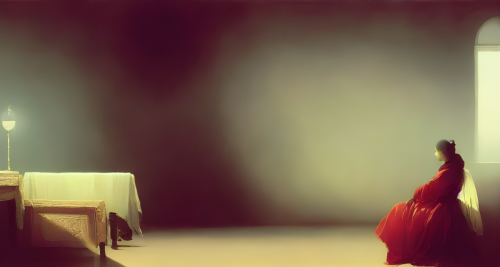 sd-A woman sits in a darkened room her hands clasped around a crystal ball. She is looking for something but she does not know what by Ivan Aivazovsky-0