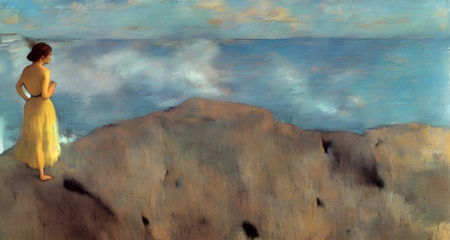 sd-A woman stands on a cliff looking out over the sea. She is looking for something but she does not know what by Edgar Degas-0