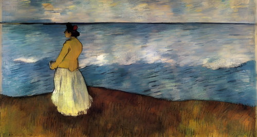 sd-A woman stands on a cliff looking out over the sea. She is looking for something but she does not know what by Edgar Degas and Henri de Toulouse-Lautrec-Qa-0