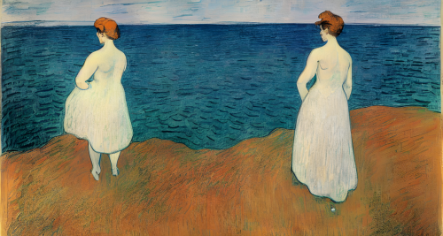 sd-A woman stands on a cliff looking out over the sea. She is looking for something but she does not know what by Henri de Toulouse-Lautrec-0