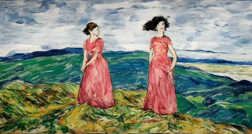 sd-A woman stands on a mountaintop looking out over the world. She is looking for something but she does not know what by Jack Butler Yeats-0