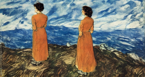 sd-A woman stands on a mountaintop looking out over the world. She is looking for something but she does not know what by Jack Butler Yeats and Norman Rockwell-At-0
