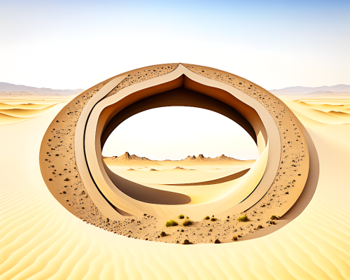 kandinsky-Intergalactic stargate portal in the middle of a barren wasteland with nothing but sand and rocks as far as the eye can see-1