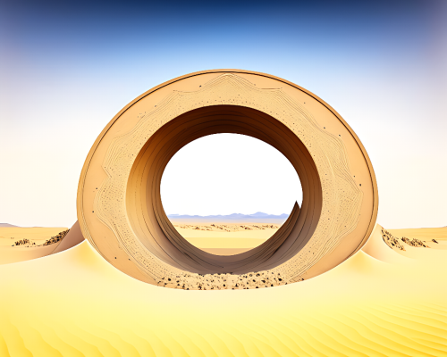 kandinsky-Intergalactic stargate portal in the middle of a barren wasteland with nothing but sand and rocks as far as the eye can see-2