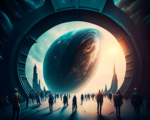 kandinsky-Intergalactic stargate portal in the middle of a bustling city with cars and people going about their business oblivious to the strange thing in their midst-4