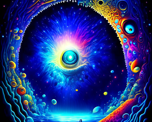 kandinsky-Intergalactic stargate portal in the middle of a deep ocean with strange sea creatures swimming around it and a school of fish in the foreground by Sonia Delaunay and Zdzislaw Beksinski style of cosmic horror-2