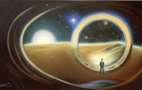 sd-Intergalactic stargate portal in the middle of a starry night with a swirling vortex of energy and light by Guido Borelli da Caluso and Andrew Wyeth-0