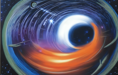 sd-Intergalactic stargate portal in the middle of a starry night with a swirling vortex of energy and light by Joe Jusko-0